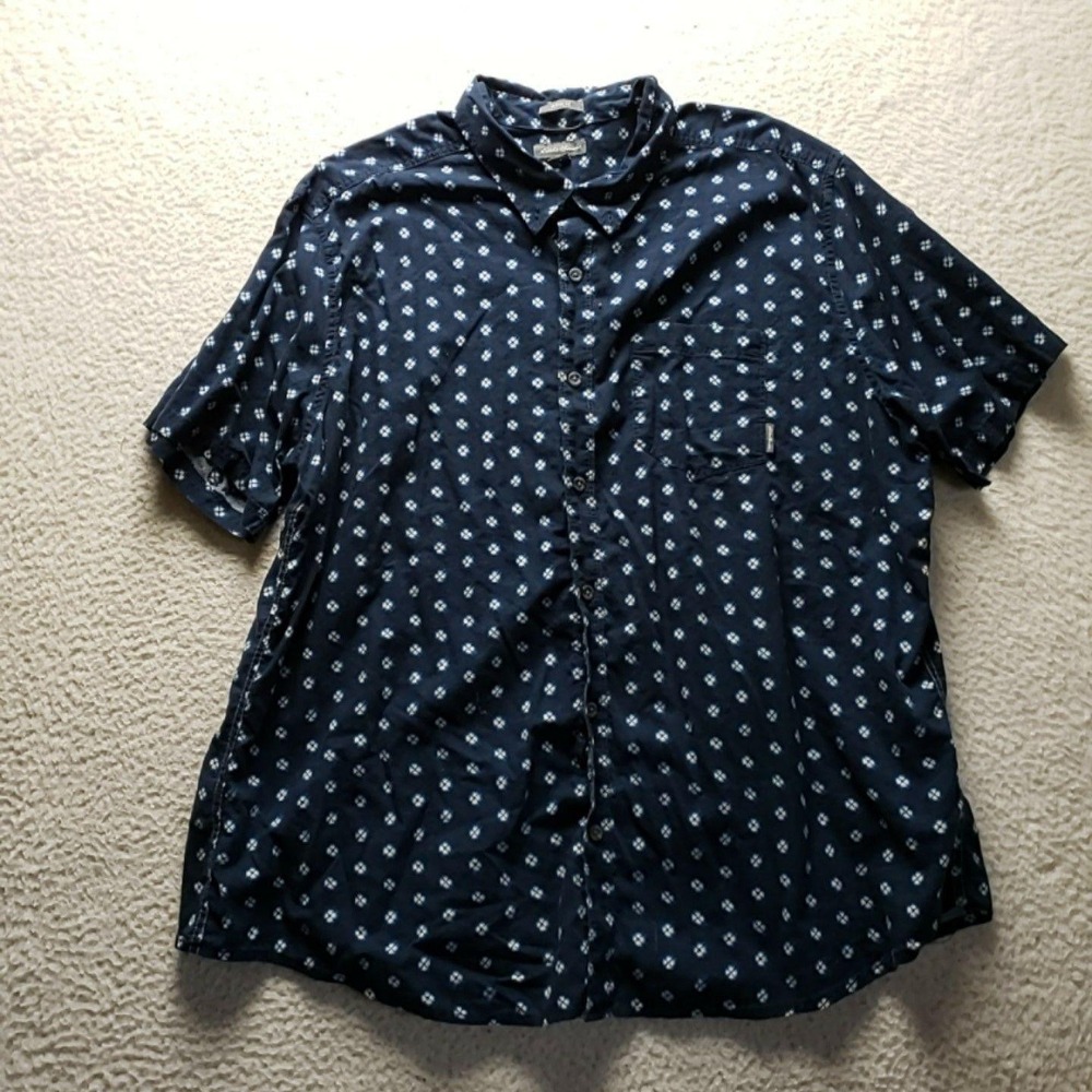 Eddie Bauer Shirt Mens 2XL Blue Floral Short Sleeve Cotton Button-Up Casual